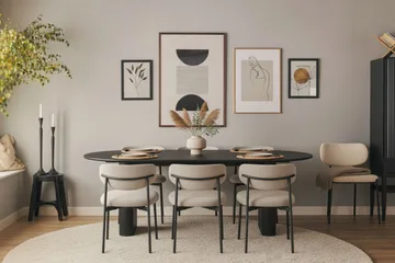 Lucy Matstol - Greige Bouclé / Metallben Svart - Products - Möbler - Fåtölj & stolar - Matstol & köksstol