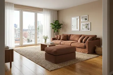 Valencia Extra Djup 5-sits soffa + fotpall med avtagbar och tvättbar klädsel - Rödbrun - Products - Möbler - Soffa