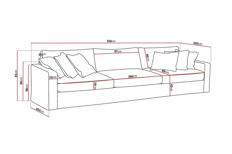 Valencia Extra Djup 5-sits Soffa med avtagbar och tvättbar klädsel - Ljusbrun - Products - Möbler - Soffa
