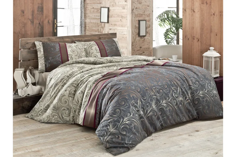 Victoria Bäddset Dubbelt 4-dels, Creme/Grå/Multi