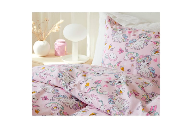 Påslakanset Enkelsäng 2-Dels Enhörning - Rosa - Products - Textil & mattor - Sängkläder - Påslakan