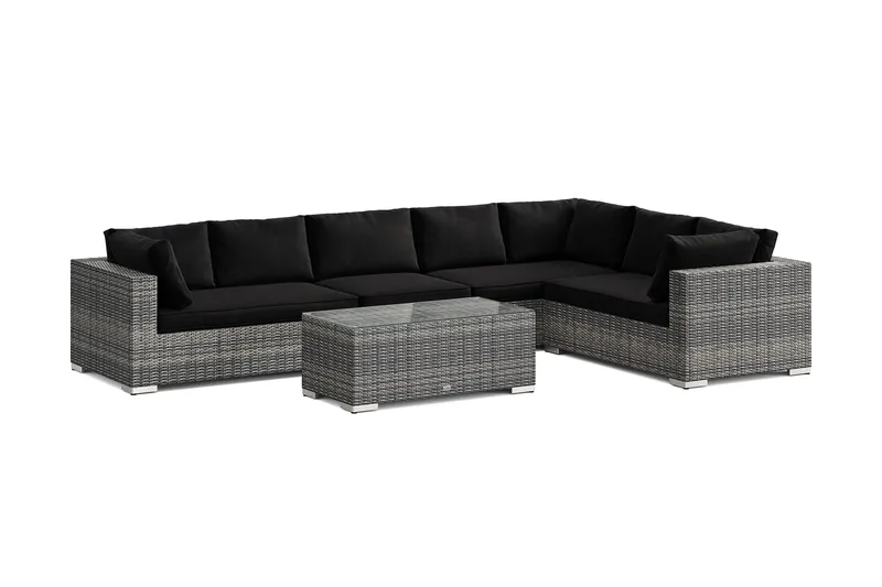 Bahamas L-formad utesoffa höger, 7-sits med bord, Grå