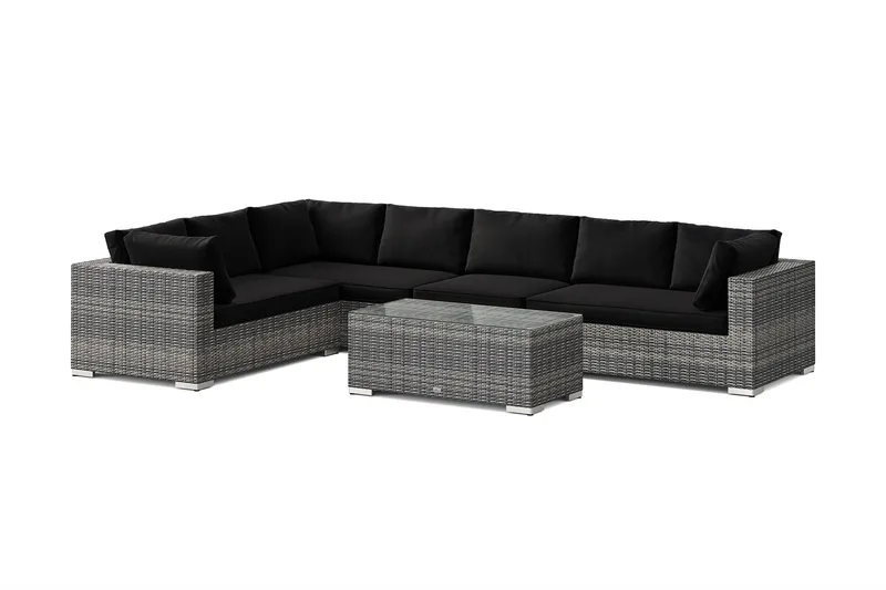 Bahamas L-formad utesoffa vänster, 7-sits med bord, Grå