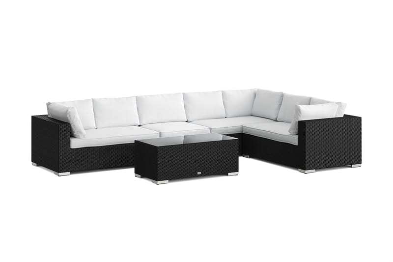 Bahamas L-formad utesoffa vänster, 7-sits med bord, Svart