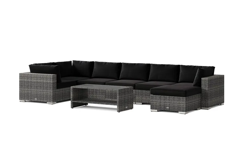 Bahamas U-formad utomhus loungegrupp 7-sits med vändbar divan och bord med hylla - Grå - Products - Utemöbler & utemiljö - Loungemöbler - Loungeset & loungegrupp