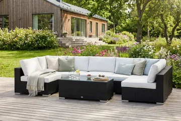 Bahamas U-formad utomhus loungegrupp med öppet avslut, 7-sits med bord - Svart - Products - Utemöbler & utemiljö - Loungemöbler - Loungeset & loungegrupp