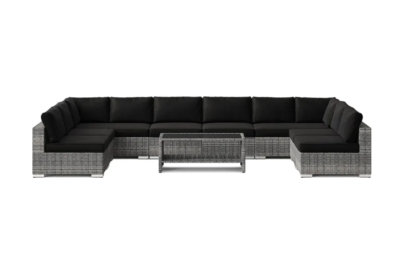 Bahamas U-formad utomhus loungegrupp med öppet avslut, 9-sits med bord och hylla - Grå - Products - Utemöbler & utemiljö - Loungemöbler - Loungeset & loungegrupp