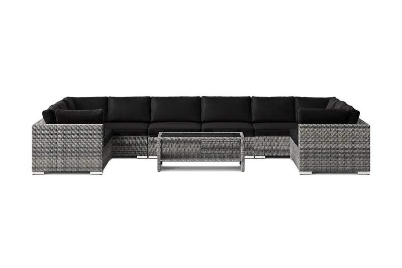 Bahamas U-formad utomhus loungegrupp med stängt avslut, 10-sits med bord och hylla - Grå - Products - Utemöbler & utemiljö - Loungemöbler - Loungeset & loungegrupp