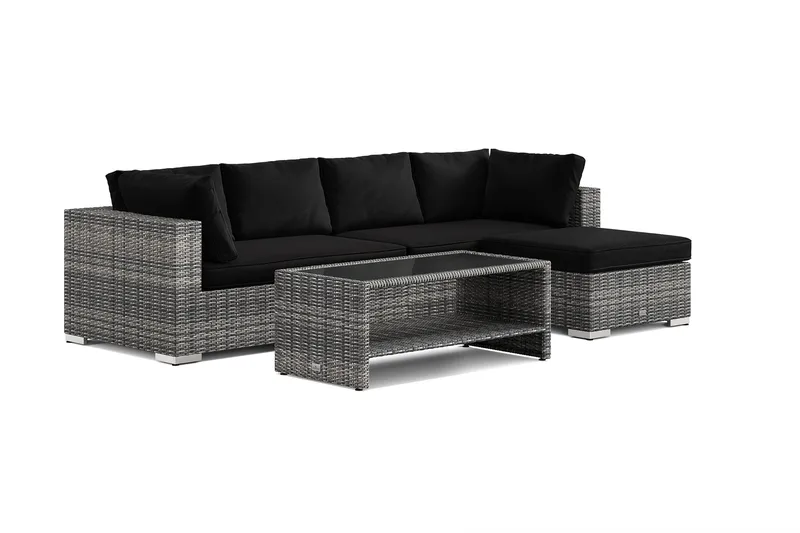 Bahamas utomhus divansoffa 5-sits med vändbar divan och bord med hylla, Grå