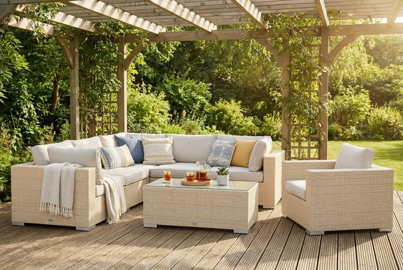 Bahamas utomhus hörnsoffa 6-sits vändbar med fåtölj och bord - Beige - Products - Utemöbler & utemiljö - Loungemöbler - Loungeset & loungegrupp
