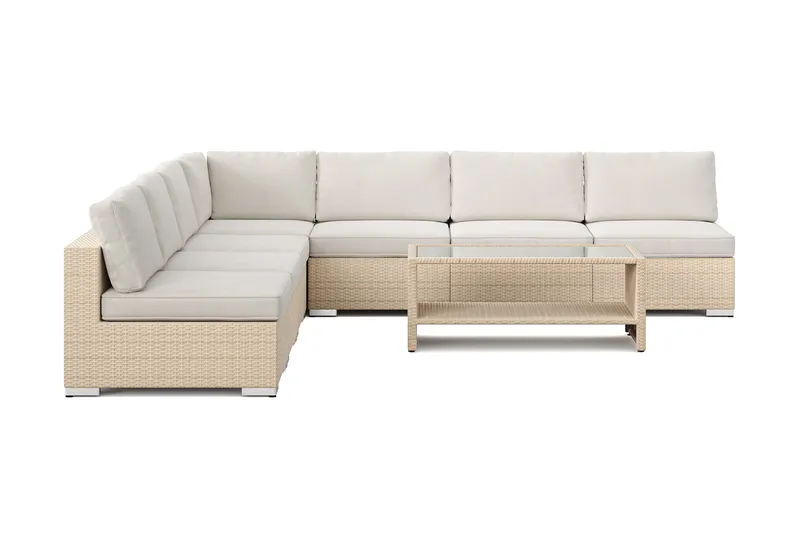 Bahamas utomhus hörnsoffa 7-sits vändbar med öppet avslut och bord med hylla - Beige - Products - Utemöbler & utemiljö - Loungemöbler - Loungeset & loungegrupp