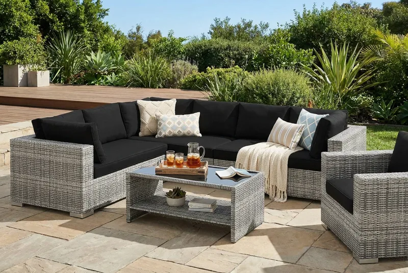 Bahamas utomhus L-soffa vänster 7-sits med fåtölj och bord med hylla - Grå - Products - Utemöbler & utemiljö - Loungemöbler - Loungeset & loungegrupp