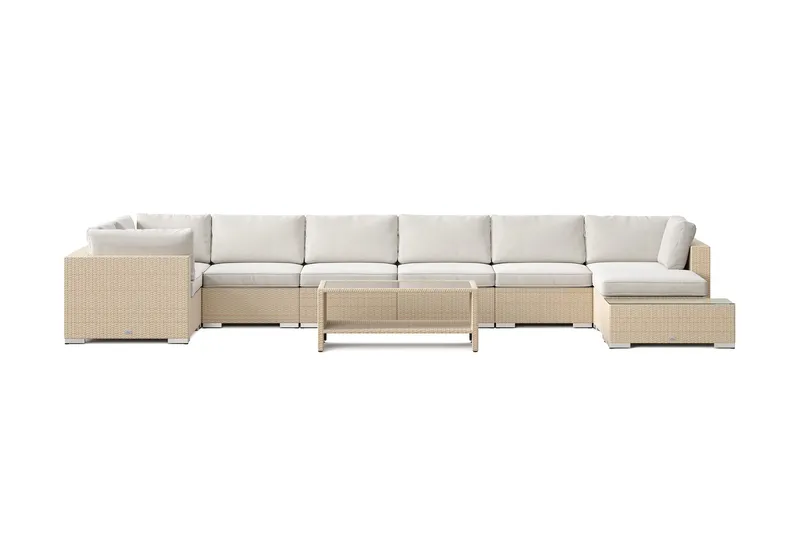 Bahamas utomhus U-soffa 8-sits vändbar divan med öppet avslut och bord med hylla - Beige - Products - Utemöbler & utemiljö - Loungemöbler - Loungeset & loungegrupp