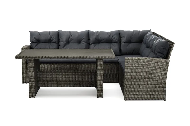 James 5-sits Högervänd Loungegrupp Utomhus – Soffgrupp med grå dynor och bord i konstrotting - Mörkgrå/Svart/Brun - Products - Utemöbler & utemiljö - Loungemöbler - Loungeset & loungegrupp
