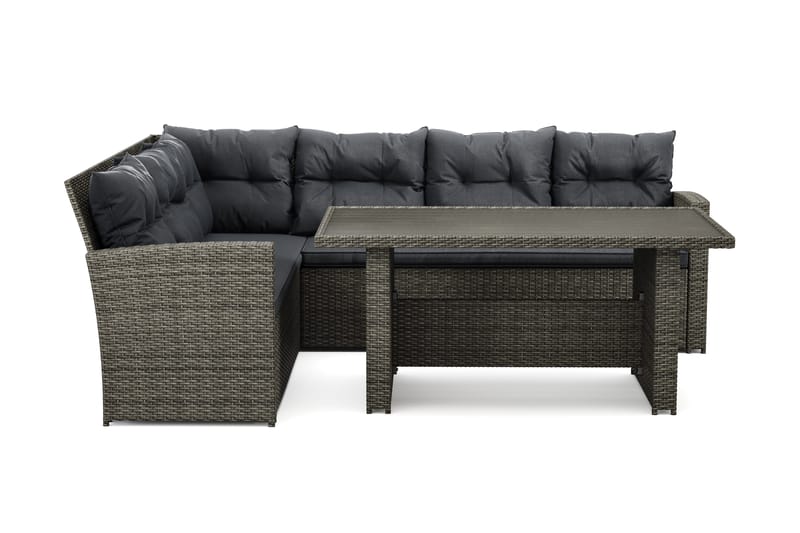 James 5-sits Vänstervänd Loungegrupp Utomhus – Soffgrupp med mörgrå dynor och bord i konstrotting, Grå
