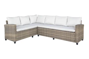 James Light Stor L-formad vändbar loungegrupp utomhus i konstrotting med förvaring och vita dynor - Brun / Beige - Products - Utemöbler & utemiljö - Loungemöbler - Loungeset & loungegrupp