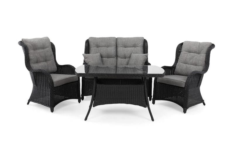 Marcus Soffgrupp 2-sits Ink. Fåtöljer, Svart / Gråa dynor