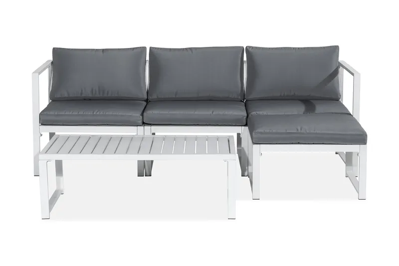 Tunis Loungegrupp Utomhus - 4-sits Loungeset Utemöbler för Uteplats, Vit / Gråa dynor