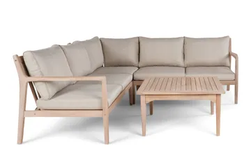 Wagnera Loungegrupp utomhus - L-formad soffa med fyrkantig soffbord i trä akacia - Natur / Beige - Products - Utemöbler & utemiljö - Loungemöbler - Loungeset & loungegrupp