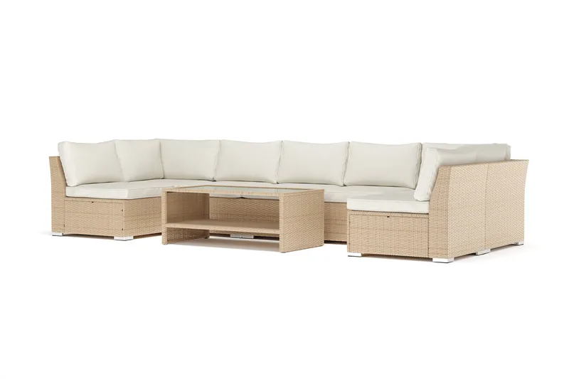 Wisconsin utomhus U-soffa 7-sits med öppet avslut, Beige