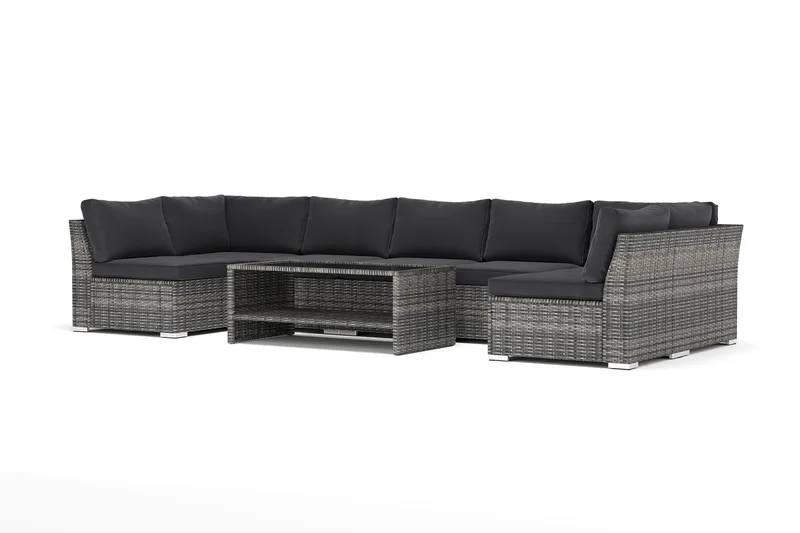 Wisconsin utomhus U-soffa 7-sits med öppet avslut, Grå