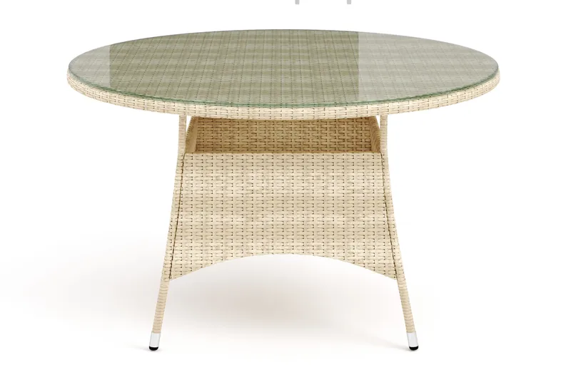 Thor Runt Matbord Utomhus 140 cm i konstrotting med glasskiva - Beige - Products - Utemöbler & utemiljö - Utebord & trädgårdsbord - Matbord utomhus