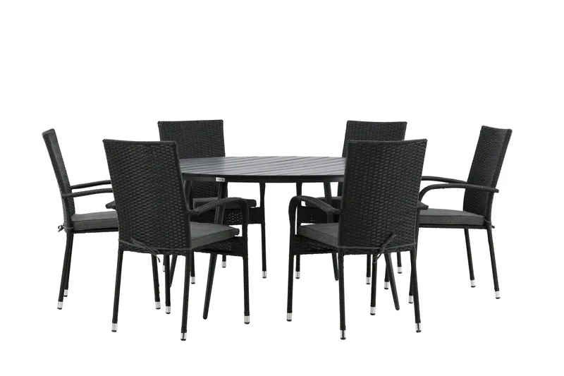 Break Matgrupp Utomhus Rund 150 cm + 6 Anna Matstol - Svart - Products - Utemöbler & utemiljö - Utegrupp - Matgrupp utomhus