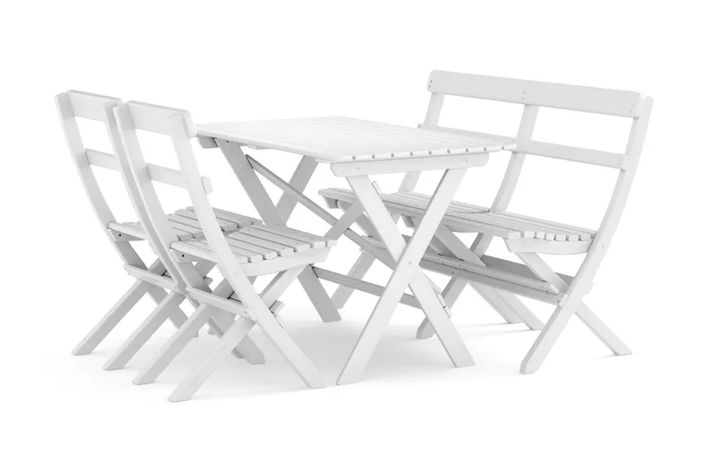Landet Utomhus matgrupp 118x70x74 cm med soffa och 2 klappstolar, Vit