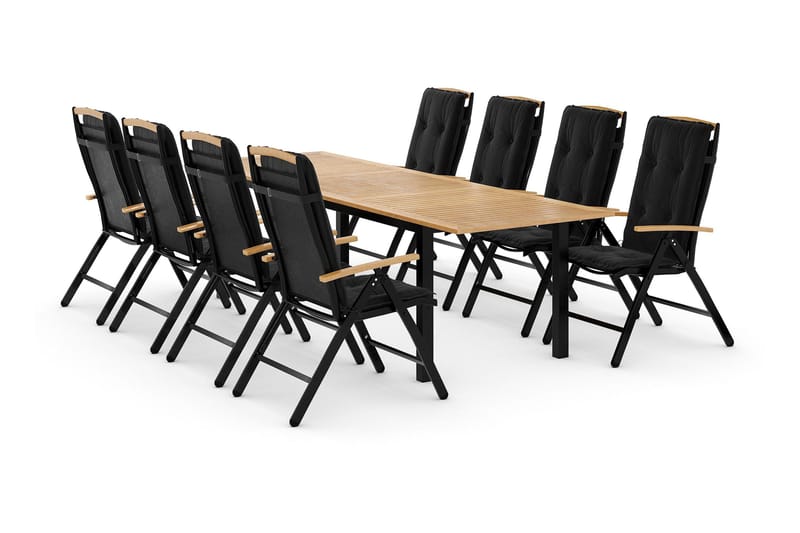 Las Vegas Matgrupp 220-280x100+ 8 Stolar m Dyna - Svart/Teak - Products - Utemöbler & utemiljö - Utegrupp - Matgrupp utomhus