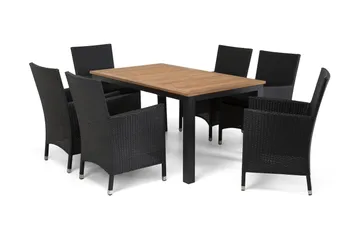 Las Vegas Matgrupp Utomhus 152-210 + 6 Thor Fåtölj - Svart/Teak/Svart - Products - Utemöbler & utemiljö - Utegrupp - Matgrupp utomhus