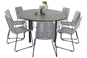Marbella Matgrupp Utomhus 140 cm Rund med 8 Lindos Utestolar - Svart - Products - Utemöbler & utemiljö - Utegrupp - Matgrupp utomhus