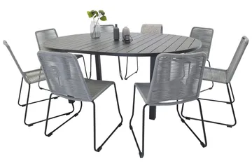 Marbella Matgrupp Utomhus 140 cm Rund med 8 Lindos Utestolar - Svart - Products - Utemöbler & utemiljö - Utegrupp - Matgrupp utomhus