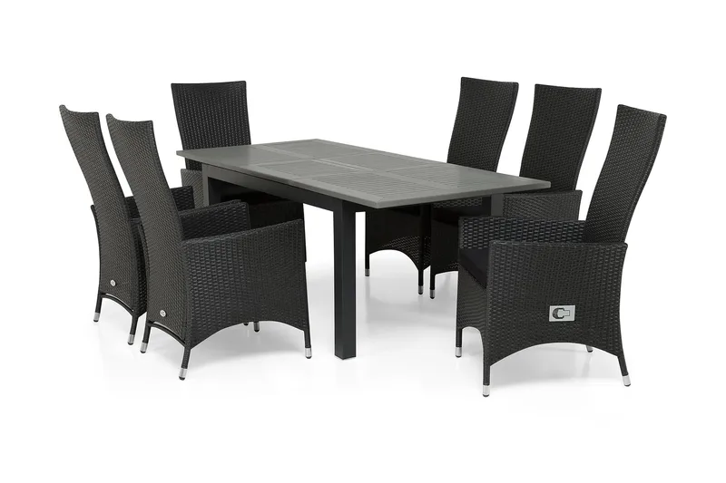 Monaco Matgrupp Utomhus 152-210 + 6 Jenny Ställbar Fåtölj - Svart - Products - Utemöbler & utemiljö - Utegrupp - Matgrupp utomhus