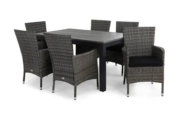 Monaco Matgrupp Utomhus 152-210 + 6 Thor Fåtölj m Dyna - Svart/Grå/Svart - Products - Utemöbler & utemiljö - Utegrupp - Matgrupp utomhus