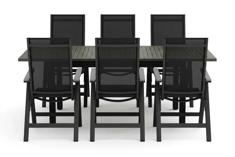 Monaco utomhus matgrupp förlängningsbart 150-250x90 med 6 Monaco Light positionsstolar - Svart/Grå - Products - Utemöbler & utemiljö - Utegrupp - Matgrupp utomhus
