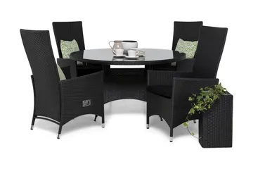 Thor Matgrupp Ø140 + 4 Jenny Ställbar Fåtölj m Dyna - Svart - Products - Utemöbler & utemiljö - Utegrupp - Matgrupp utomhus