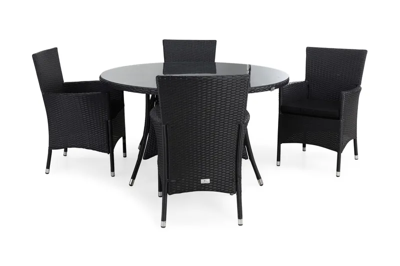 Thor Matgrupp Ø140 + 4 Thor Fåtölj m Dyna, Svart/Svart/Svart