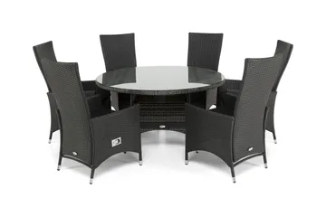 Thor Matgrupp Ø140 + 6 Jenny Ställbar Fåtölj - Grå/Svart - Products - Utemöbler & utemiljö - Utegrupp - Matgrupp utomhus