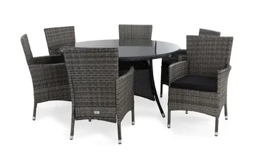 Thor Matgrupp Ø140 + 6 Thor Fåtölj m Dyna - Svart/Grå/Svart - Products - Utemöbler & utemiljö - Utegrupp - Matgrupp utomhus