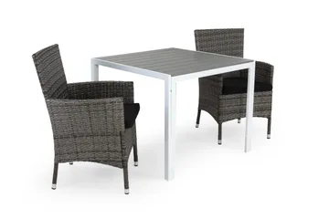 Tunis Cafégrupp 90x90 + 2 Thor Fåtölj m Dyna - Vit/Grå/Svart - Products - Utemöbler & utemiljö - Utegrupp - Cafegrupp & cafeset