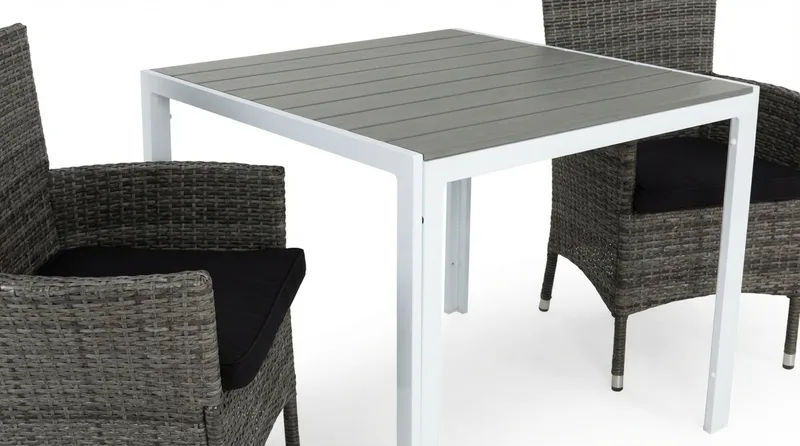 Tunis Cafégrupp 90x90 + 2 Thor Fåtölj m Dyna - Vit/Grå/Svart - Products - Utemöbler & utemiljö - Utegrupp - Matgrupp utomhus