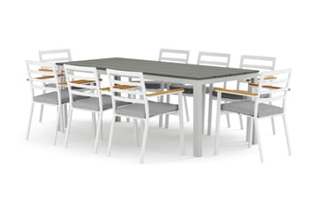 Tunis utomhus matgrupp 205x90 cm med 8 Oliver karmstolar med dyna - Vit/Grå - Products - Utemöbler & utemiljö - Utegrupp - Matgrupp utomhus