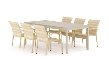 Tunis utomhus matgrupp förlängningsbart 205/305x90 cm med 6 Thor Light utefåtöljer, Beige/Beige