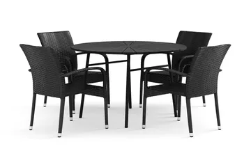 Tunis utomhus rund matgrupp 120 cm med 4 Thor Light utefåtöljer
