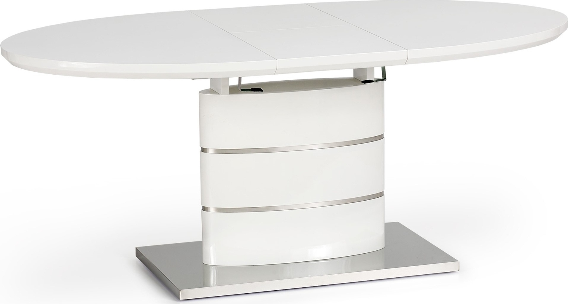 Soikea ruokap�yt� Evangeline 140-180 cm - Kiilt�v� valkoinen / Kromi