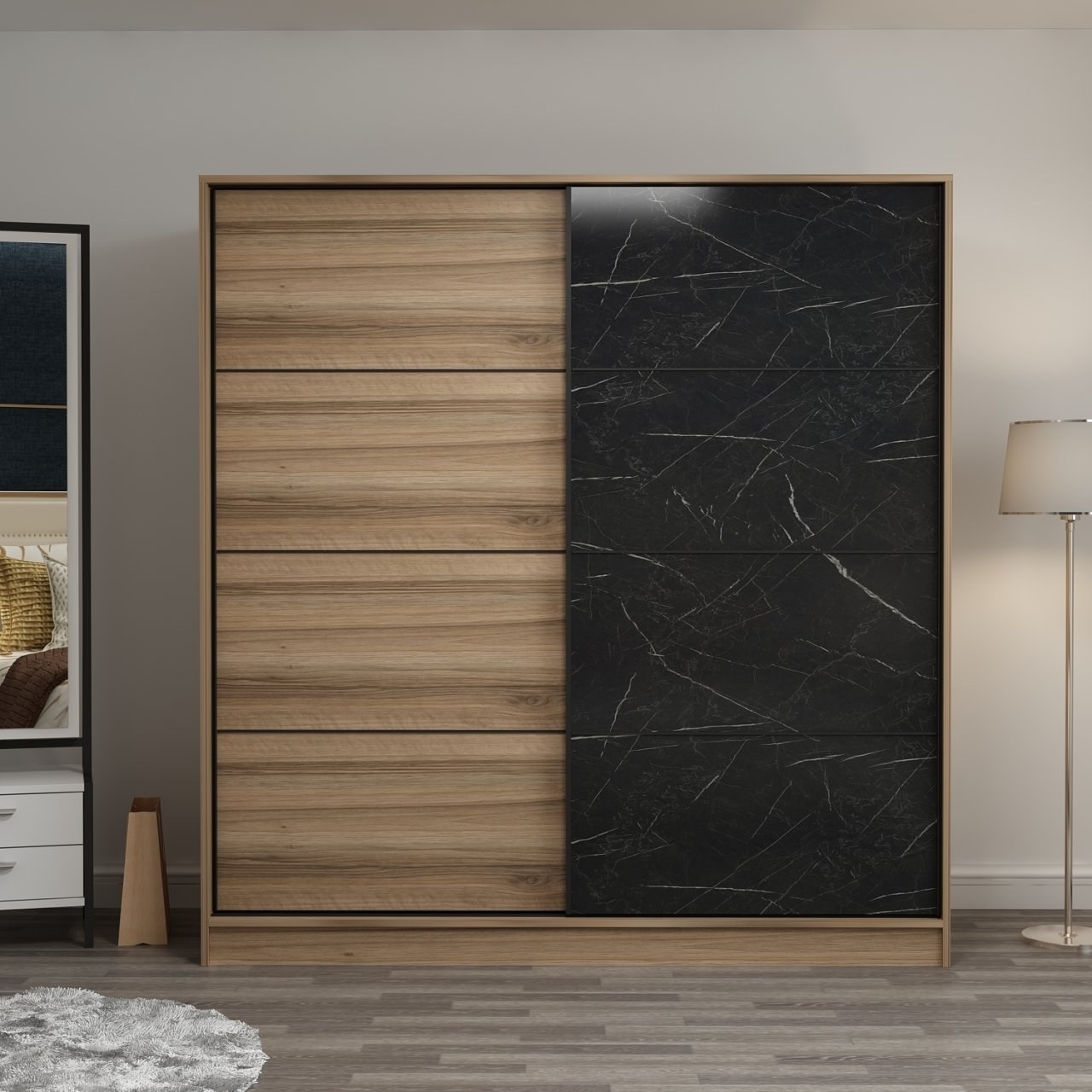 Kapusta vaatekaappi 220x52x210 cm - Ruskea/musta Kapusta vaatekaappi 220x52x210 cm - Ruskea/musta