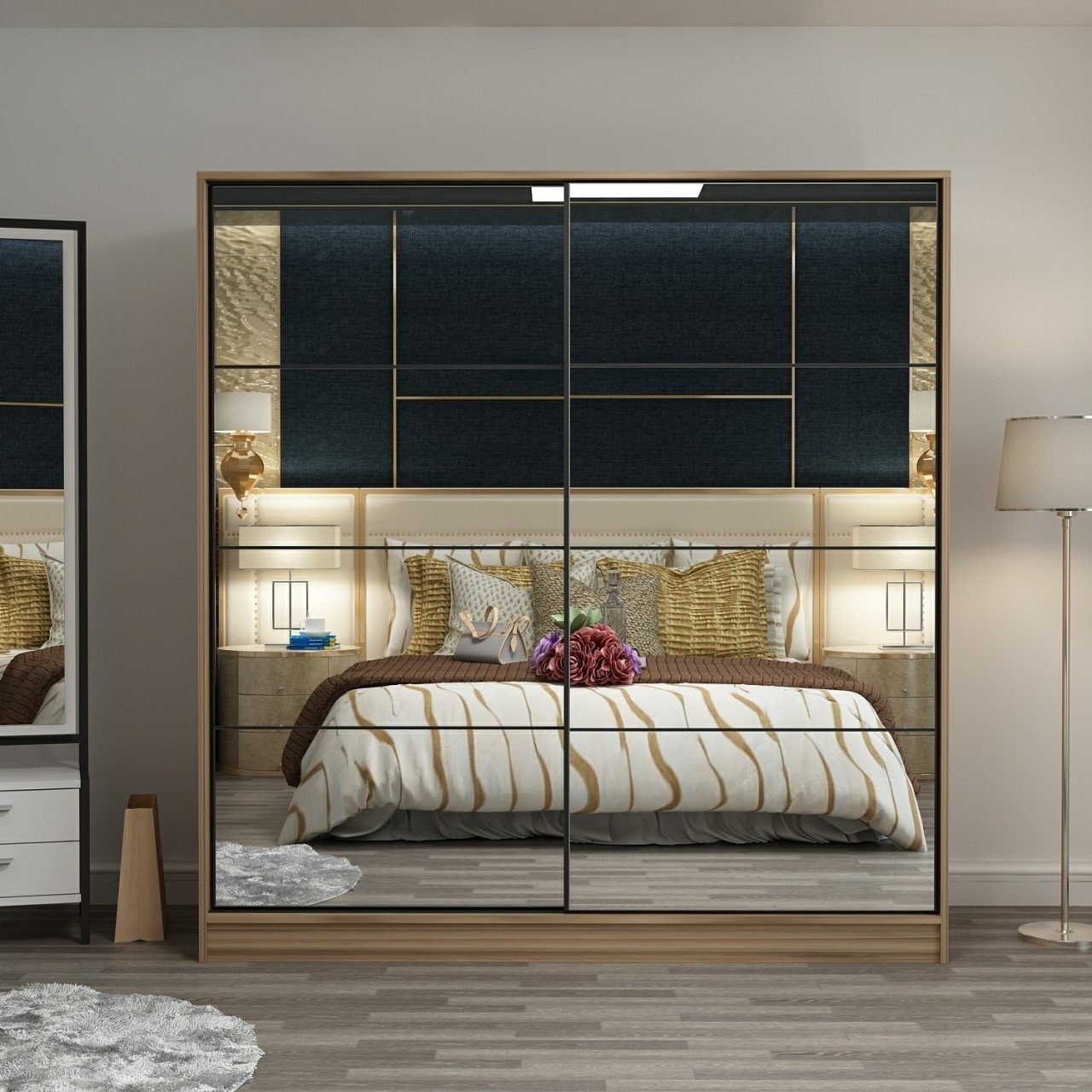 Kapusta vaatekaappi peiliovilla, 220x52x210 cm - Ruskea