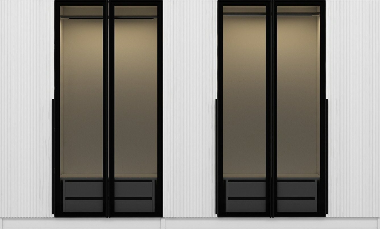 Cikani vaatekaappi peiliovilla, 315x52x210 cm - Valkoinen