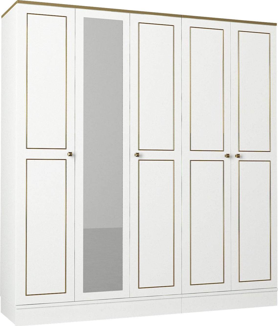 Ravenna 5 vaatekaappi - Valkoinen/kulta