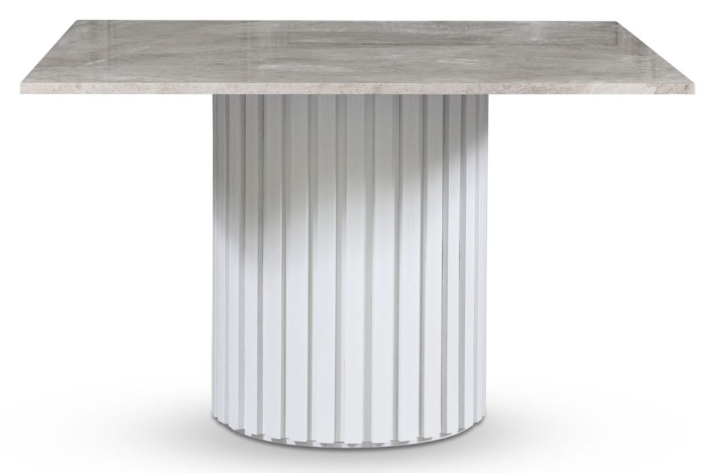 Empire ruokap�yt� 120 x 120 cm - Harmaa marmori / Valkoinen s�lepuujalusta